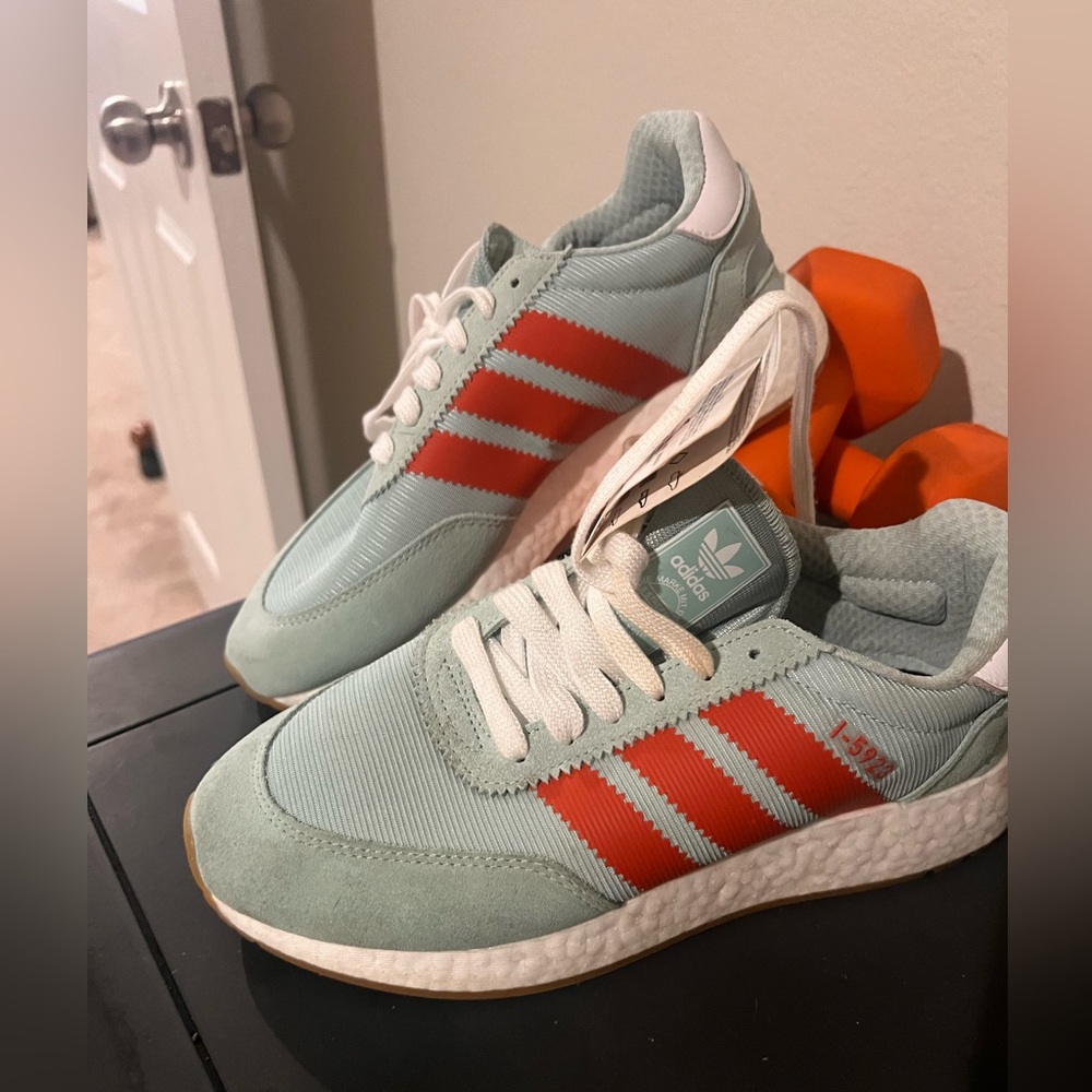RARE Adidas I-5923 Iniki Runner Ash Green Striped I-5923 Men's Shoes Sz 7.5